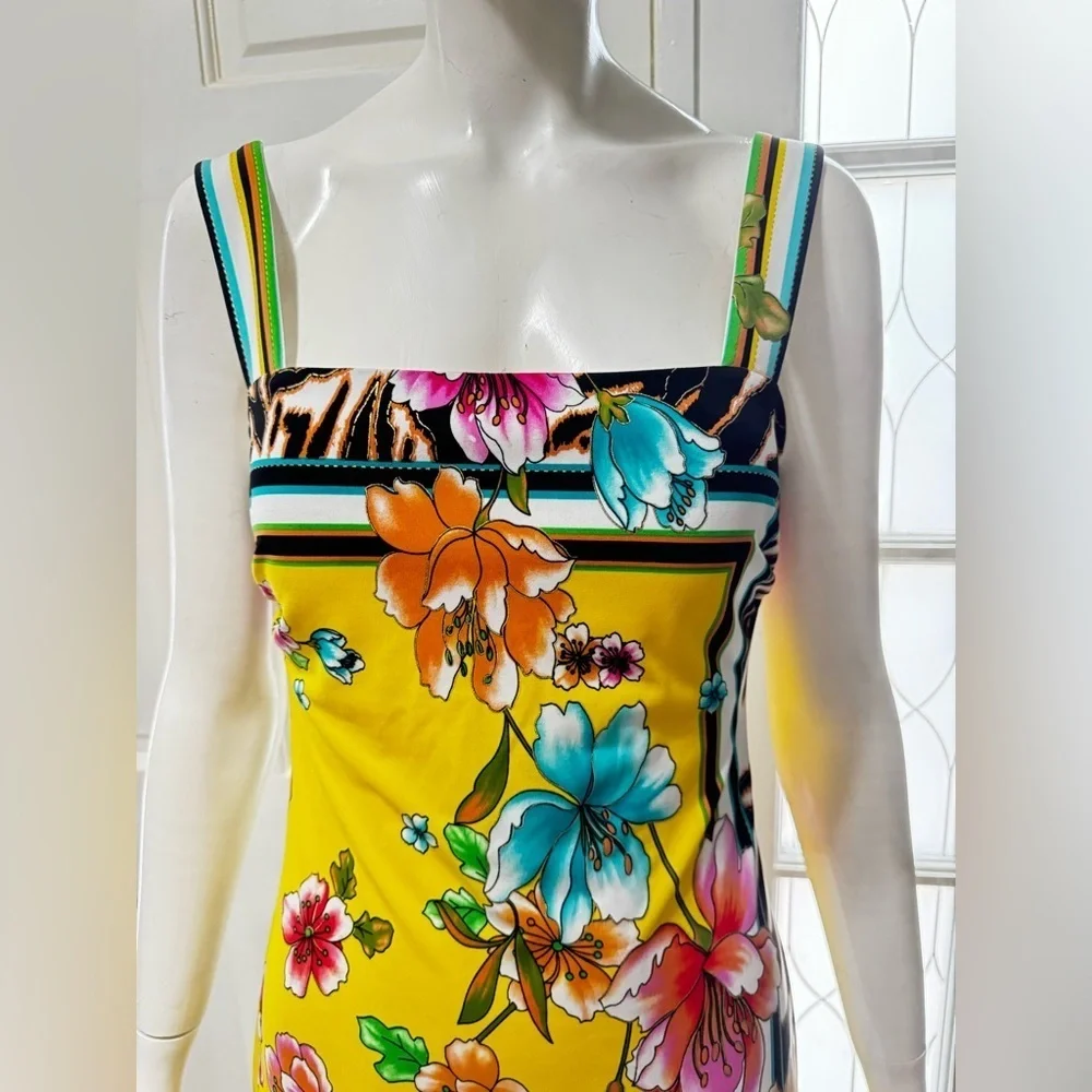 Cache Vintage Tropical Floral Tiger Print Dress Summer Beach Sz 8 P-45